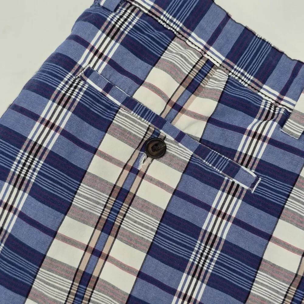 Banana Republic Flat Front Chino Shorts Men's 38 Blue Plaid